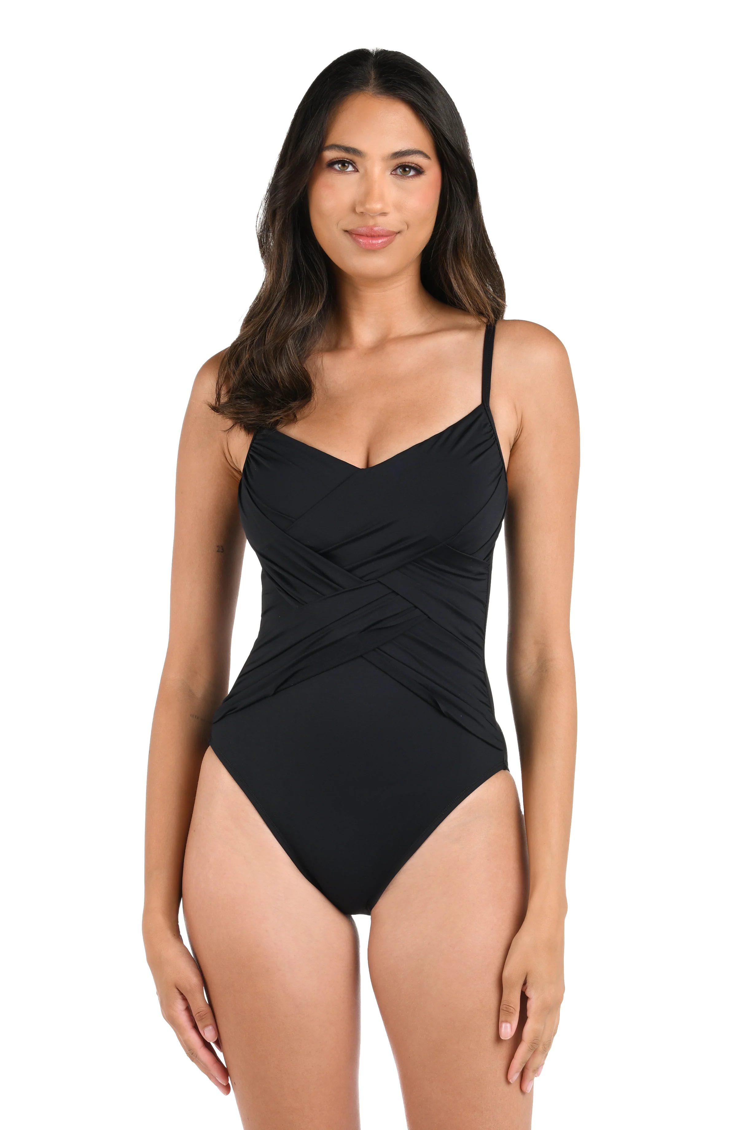 Island Goddess Draped Front Lingerie One Piece - Black - Image 3