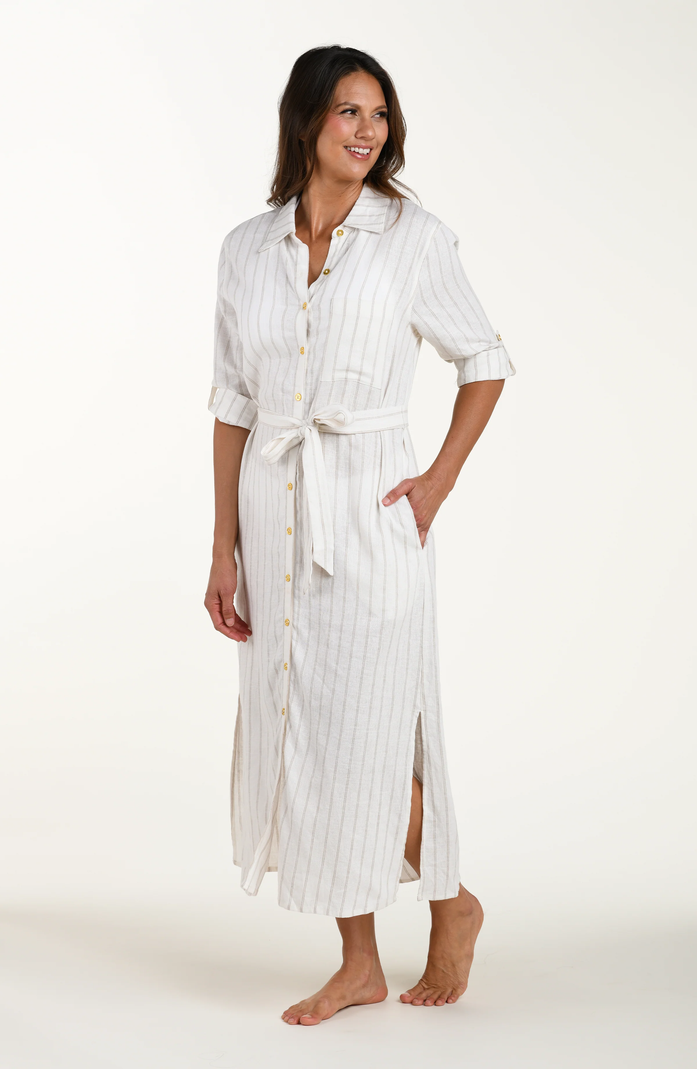 Delphine Coast Linen Button Up Shirt Dress