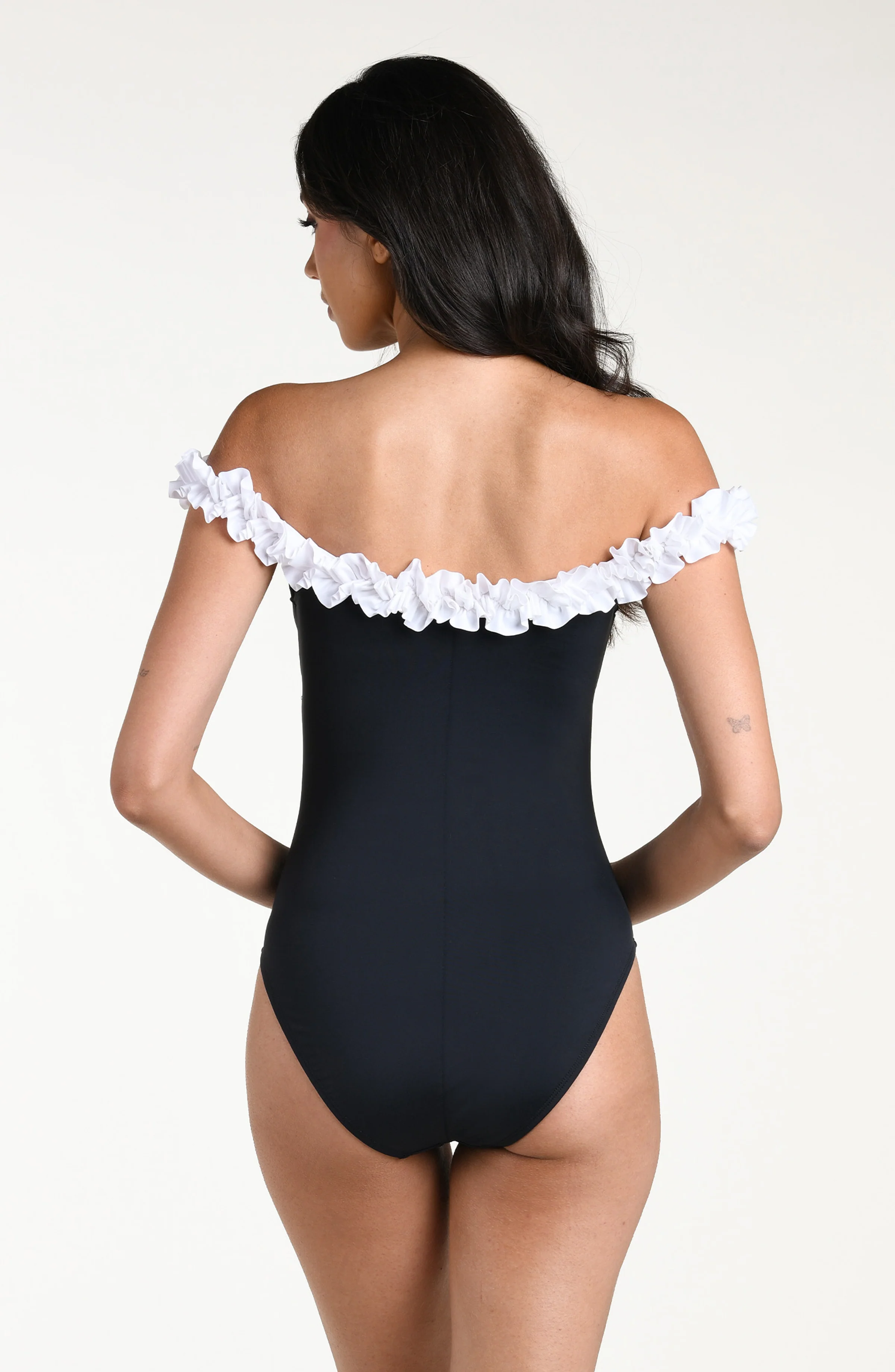 Island Goddess Ruffled One Piece - Black/White - Image 4