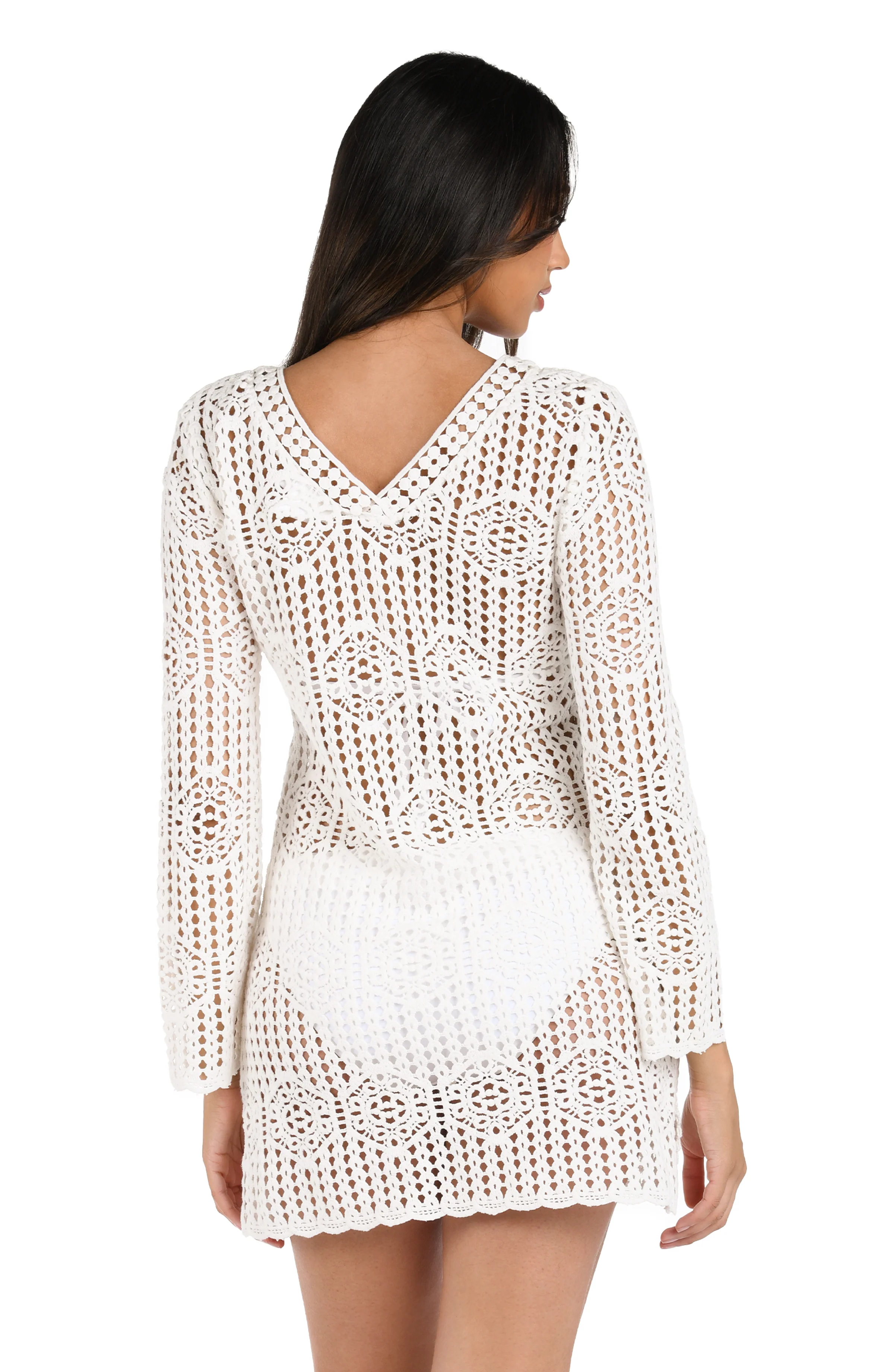 Waverly Covers Crochet V-Neck Tunic Cover Up - Ivory - Image 3