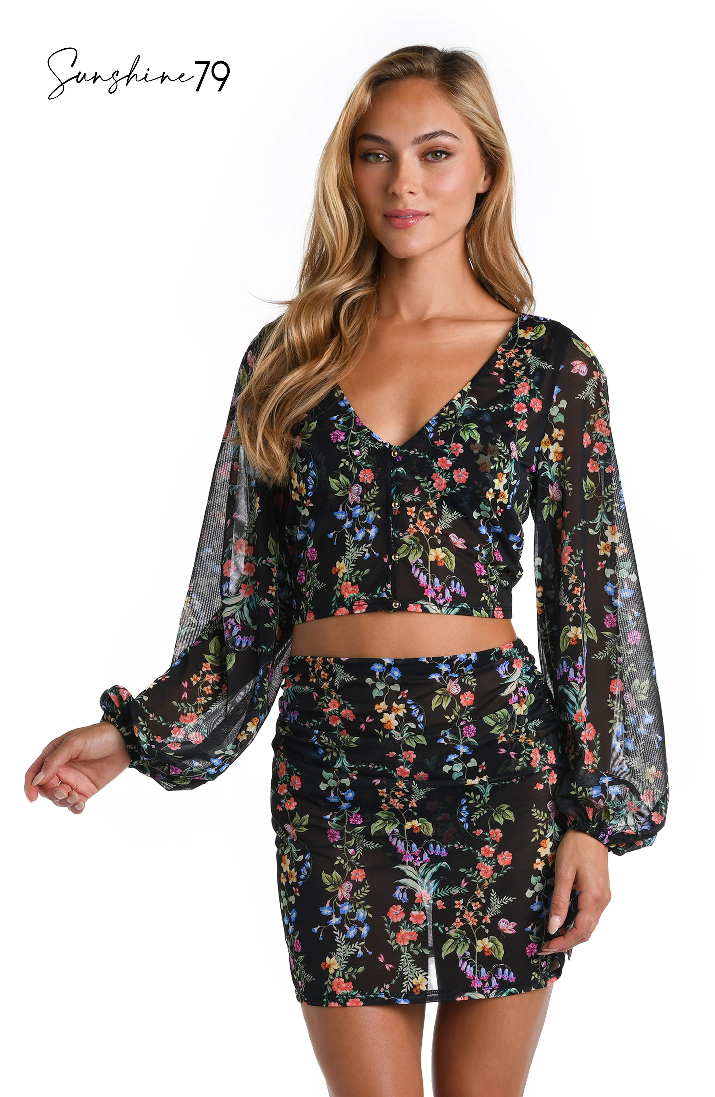 Sunshine 79 Wildflower Vines Mesh Crop Top Cover Up - FINAL SALE - Image 3